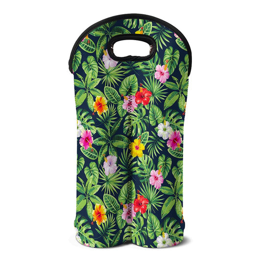 Tropical Hibiscus Flowers Pattern Print Double Neoprene Wine Tote