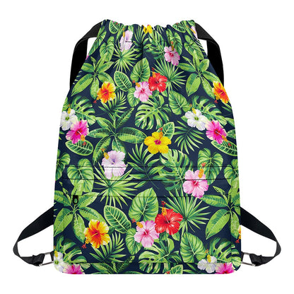 Tropical Hibiscus Flowers Pattern Print Drawstring Backpack