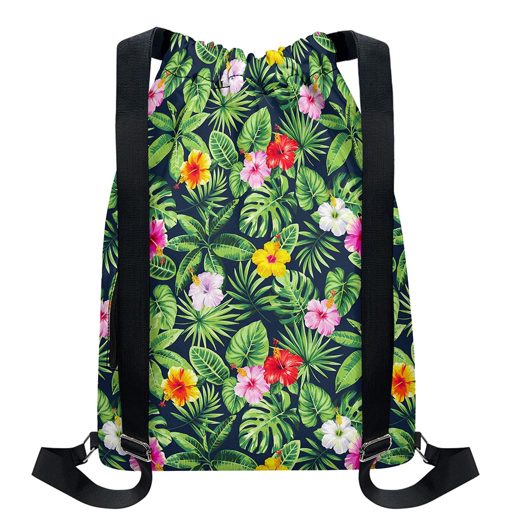 Tropical Hibiscus Flowers Pattern Print Drawstring Backpack