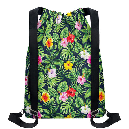 Tropical Hibiscus Flowers Pattern Print Drawstring Backpack