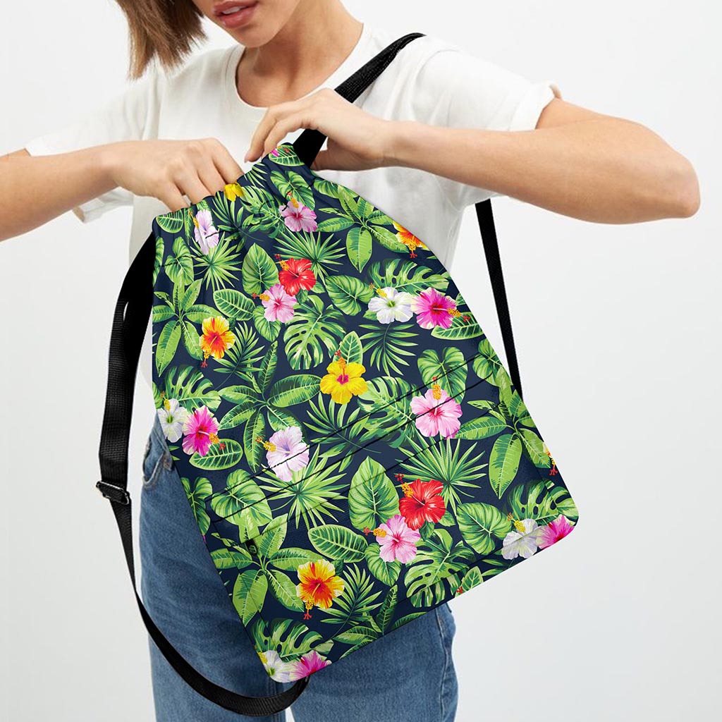 Tropical Hibiscus Flowers Pattern Print Drawstring Backpack