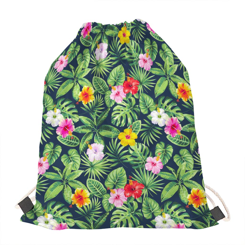 Tropical Hibiscus Flowers Pattern Print Drawstring Bag