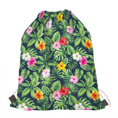Tropical Hibiscus Flowers Pattern Print Drawstring Bag