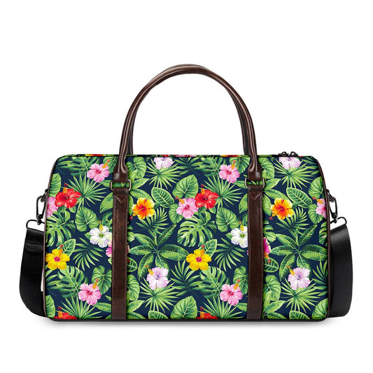 Tropical Hibiscus Flowers Pattern Print Duffle Bag