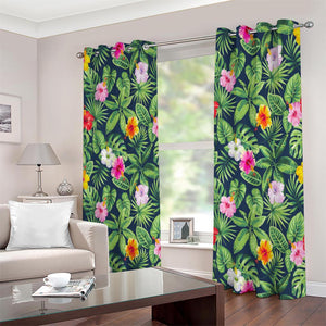 Tropical Hibiscus Flowers Pattern Print Extra Wide Grommet Curtains