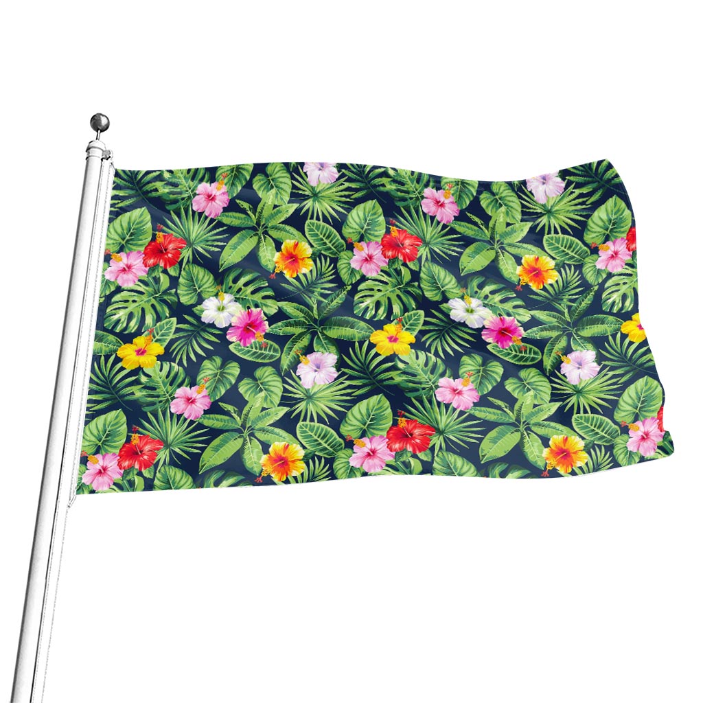 Tropical Hibiscus Flowers Pattern Print Flag