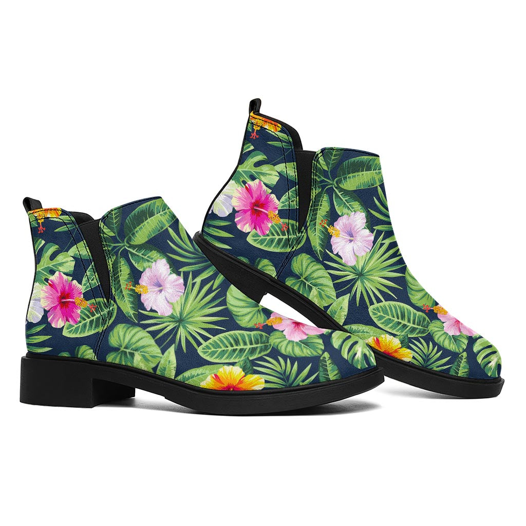 Tropical Hibiscus Flowers Pattern Print Flat Ankle Boots