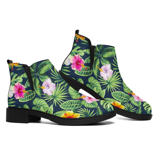 Tropical Hibiscus Flowers Pattern Print Flat Ankle Boots