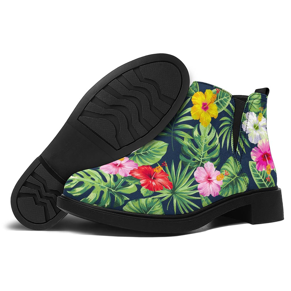 Tropical Hibiscus Flowers Pattern Print Flat Ankle Boots