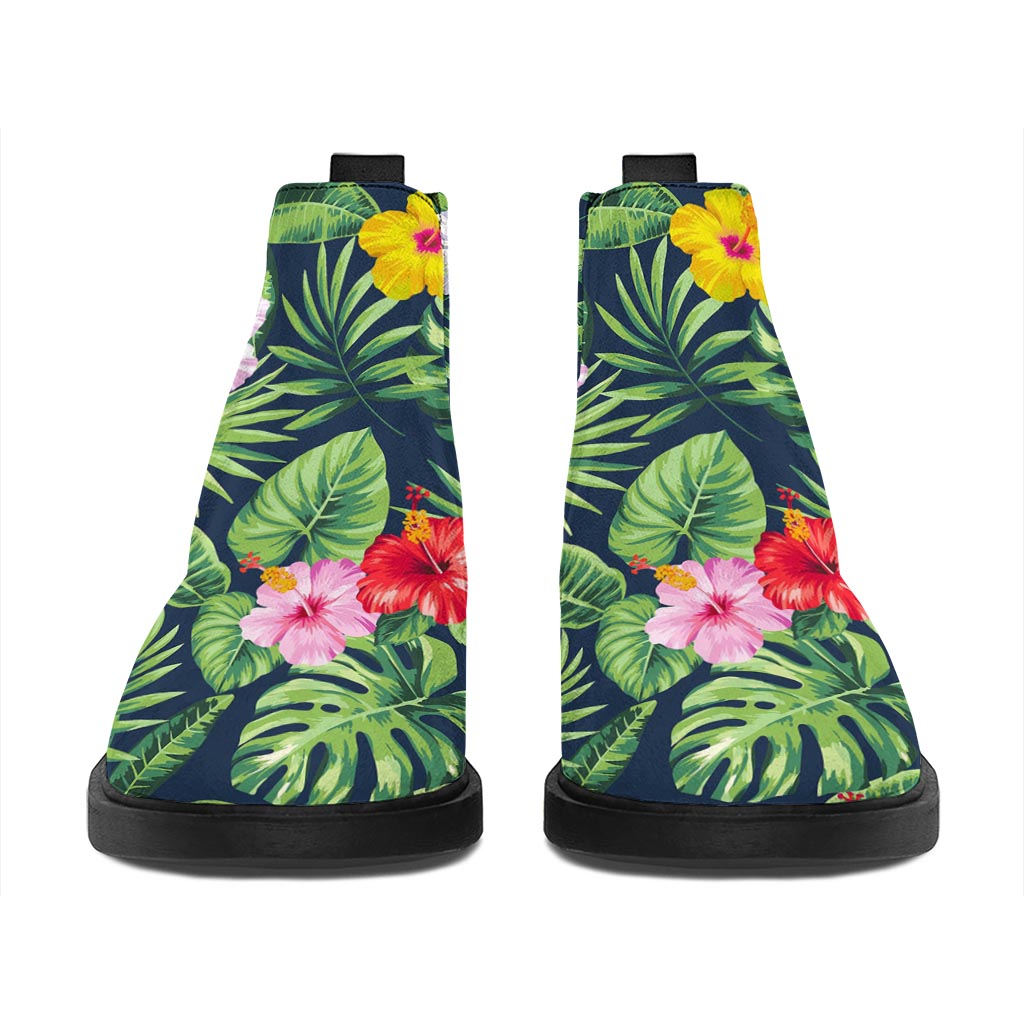 Tropical Hibiscus Flowers Pattern Print Flat Ankle Boots