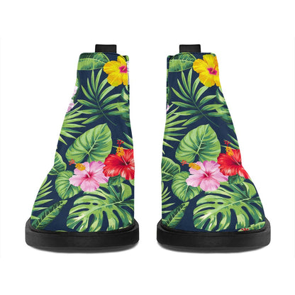 Tropical Hibiscus Flowers Pattern Print Flat Ankle Boots
