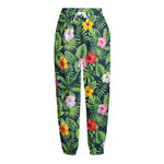 Tropical Hibiscus Flowers Pattern Print Fleece Lined Knit Pants