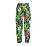 Tropical Hibiscus Flowers Pattern Print Fleece Lined Knit Pants