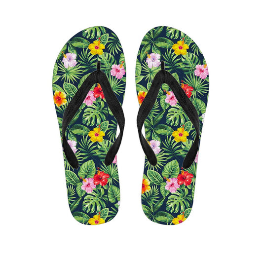 Tropical Hibiscus Flowers Pattern Print Flip Flops