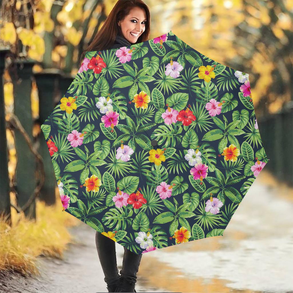 Tropical Hibiscus Flowers Pattern Print Foldable Umbrella