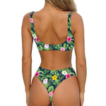 Tropical Hibiscus Flowers Pattern Print Front Bow Tie Bikini