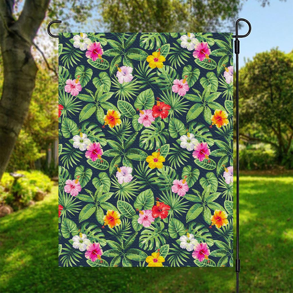 Tropical Hibiscus Flowers Pattern Print Garden Flag