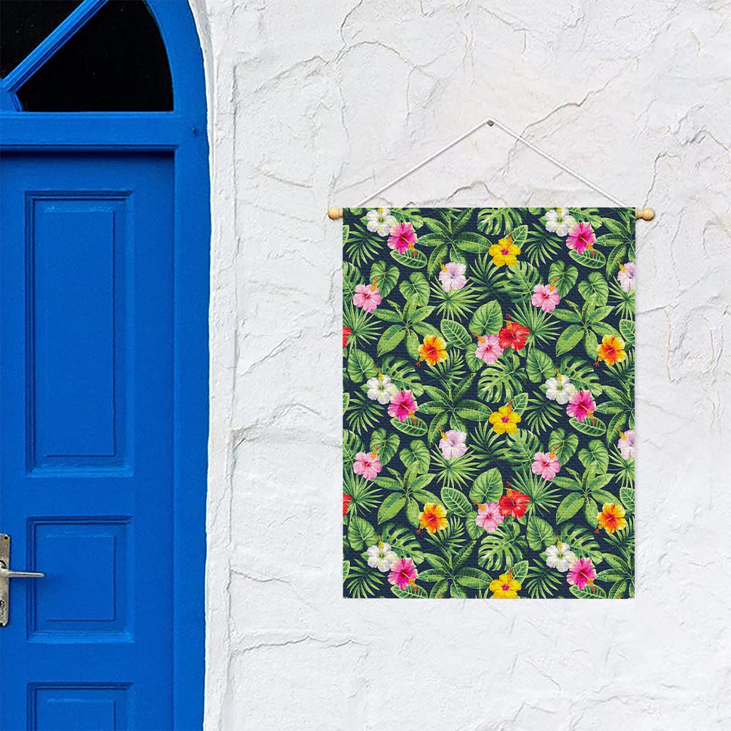 Tropical Hibiscus Flowers Pattern Print Garden Flag