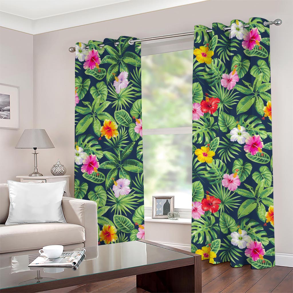 Tropical Hibiscus Flowers Pattern Print Grommet Curtains