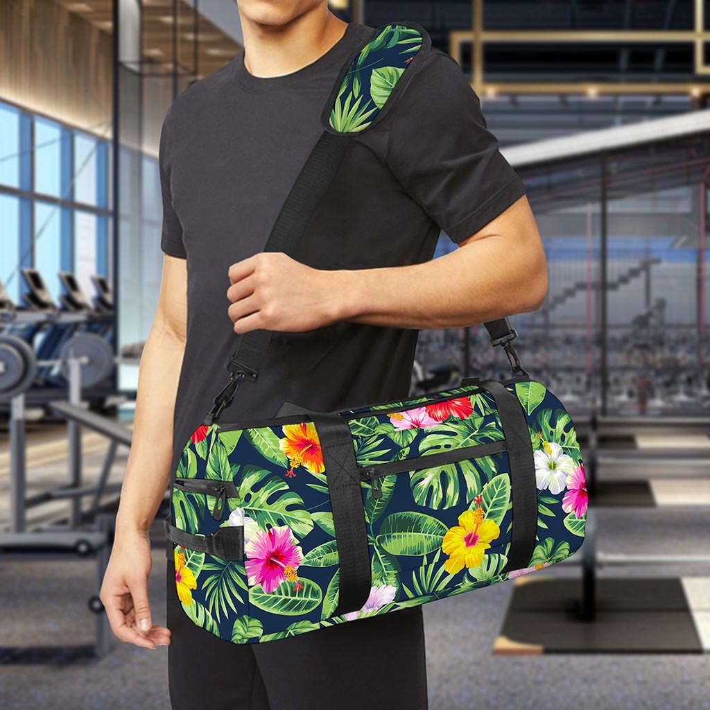 Tropical Hibiscus Flowers Pattern Print Gym Bag