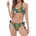 Tropical Hibiscus Flowers Pattern Print Halter Scoop Tie Side Bikini