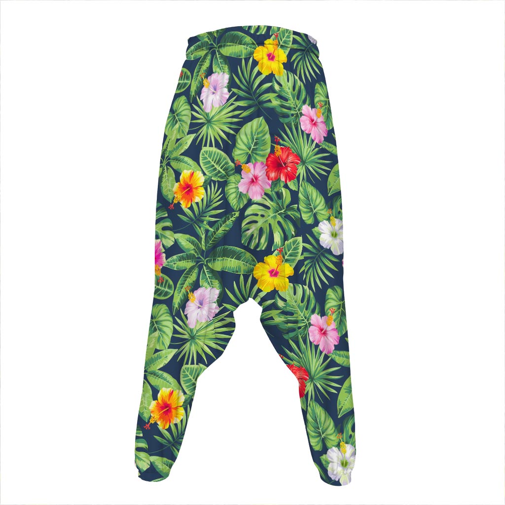 Tropical Hibiscus Flowers Pattern Print Hammer Pants