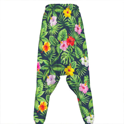 Tropical Hibiscus Flowers Pattern Print Hammer Pants