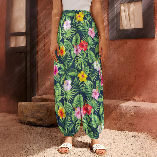 Tropical Hibiscus Flowers Pattern Print Harem Pants
