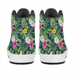 Tropical Hibiscus Flowers Pattern Print High Top Leather Sneakers