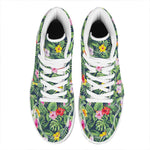 Tropical Hibiscus Flowers Pattern Print High Top Leather Sneakers