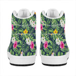 Tropical Hibiscus Flowers Pattern Print High Top Leather Sneakers