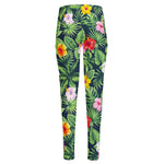 Tropical Hibiscus Flowers Pattern Print High-Waisted Pocket Leggings