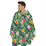 Tropical Hibiscus Flowers Pattern Print Hoodie Blanket