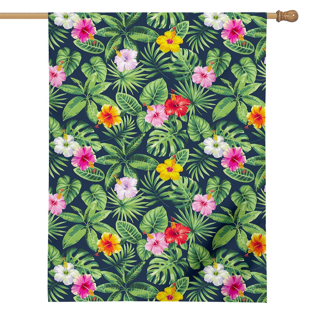 Tropical Hibiscus Flowers Pattern Print House Flag