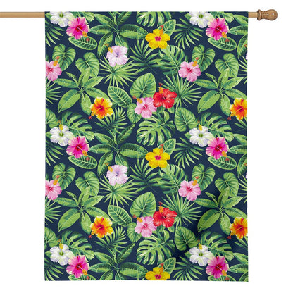 Tropical Hibiscus Flowers Pattern Print House Flag