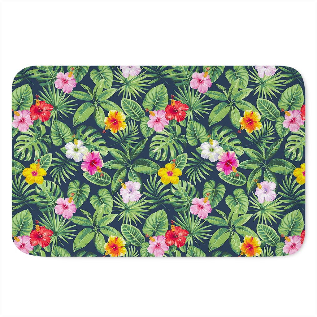 Tropical Hibiscus Flowers Pattern Print Indoor Door Mat