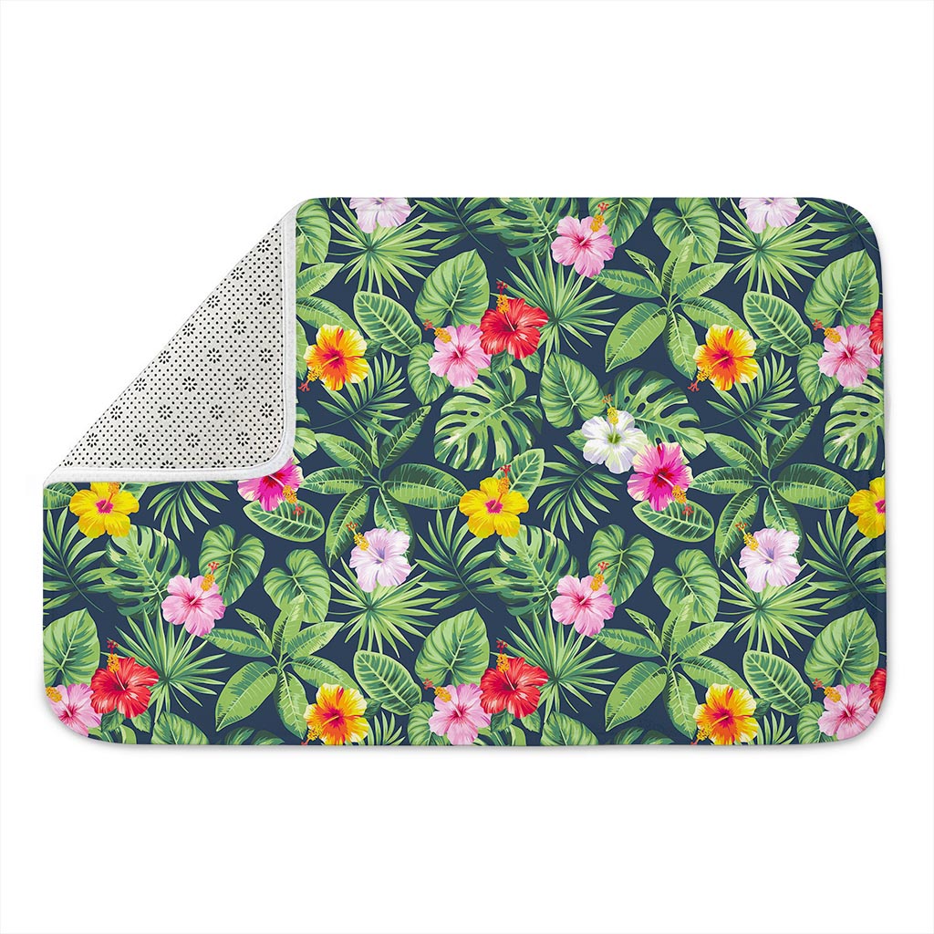 Tropical Hibiscus Flowers Pattern Print Indoor Door Mat