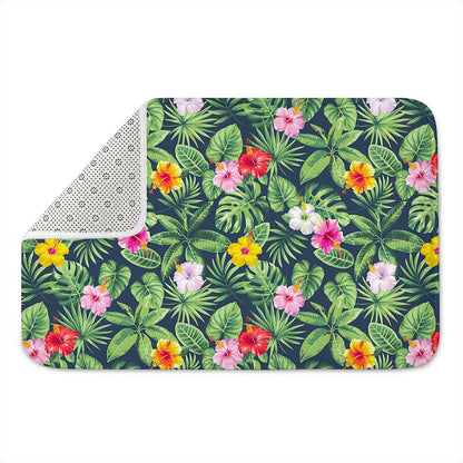 Tropical Hibiscus Flowers Pattern Print Indoor Door Mat