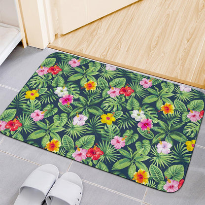 Tropical Hibiscus Flowers Pattern Print Indoor Door Mat