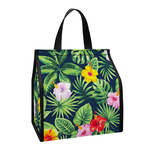 Tropical Hibiscus Flowers Pattern Print Insulated Lunch Tote