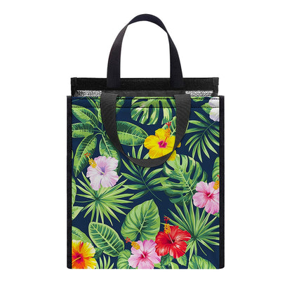 Tropical Hibiscus Flowers Pattern Print Insulated Lunch Tote