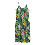 Tropical Hibiscus Flowers Pattern Print Jersey Midi Cami Dress