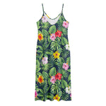 Tropical Hibiscus Flowers Pattern Print Jersey Midi Cami Dress