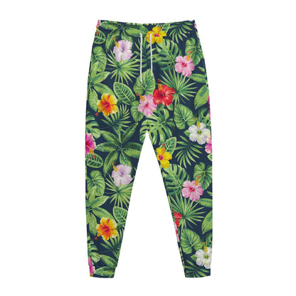 Tropical Hibiscus Flowers Pattern Print Jogger Pants