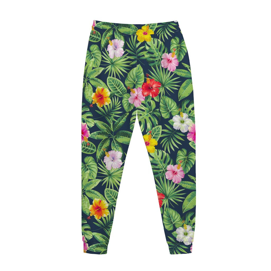 Tropical Hibiscus Flowers Pattern Print Jogger Pants