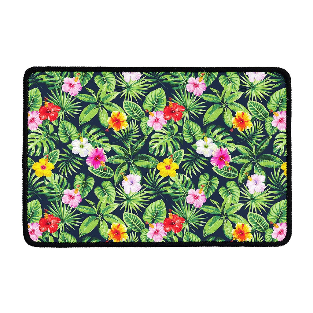 Tropical Hibiscus Flowers Pattern Print Kitchen Mat
