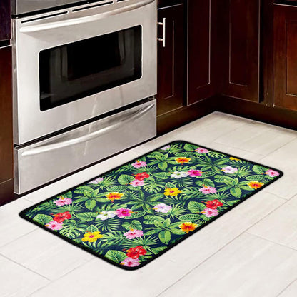 Tropical Hibiscus Flowers Pattern Print Kitchen Mat