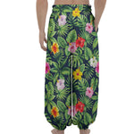 Tropical Hibiscus Flowers Pattern Print Lantern Pants