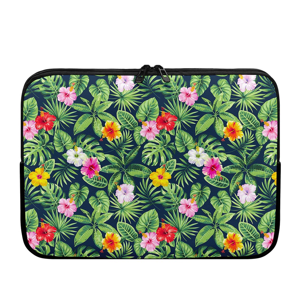 Tropical Hibiscus Flowers Pattern Print Laptop Sleeve