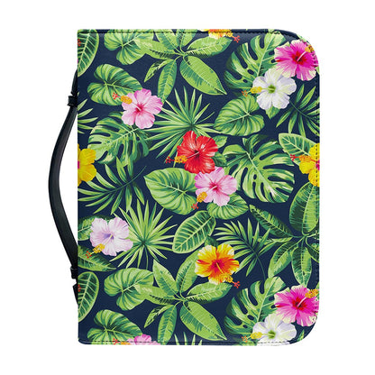Tropical Hibiscus Flowers Pattern Print Leather Bible Cover